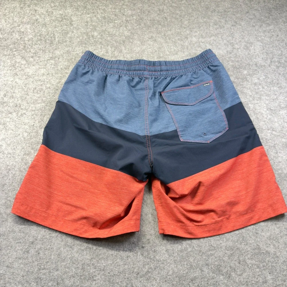 Hurley Board Shorts Men Large Blue Orange Colorblock Excellent Swim Trunks
